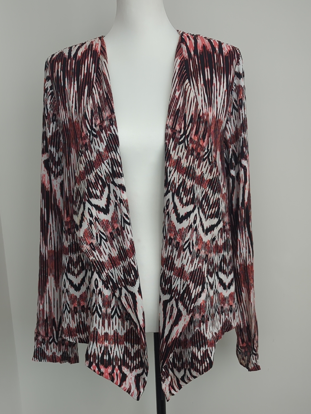 Kardashian Kollection Ikat Chevron Coral Open-Front Draped Blazer Jacket LARGE - Picture 3 of 11